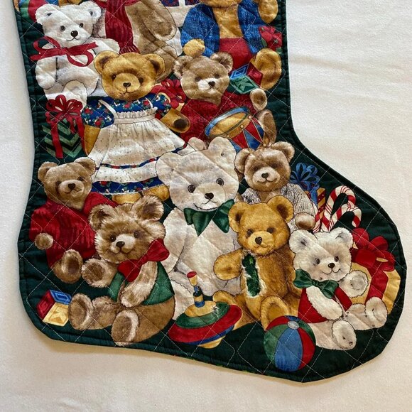 Jumbo Christmas Stocking with Cute Bears Xmas Holiday Decor Vintage 1990s - Picture 3 of 5